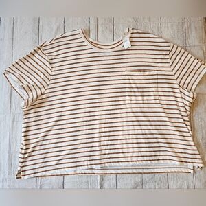Lane Bryant Size 26/28 Striped Boxy Pocket T-Shirt White Camel Brand New w/ Tag